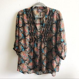 Buffalo Blouse Floral Ruffled Button Front Top XLP EUC I Jeans by Buffalo